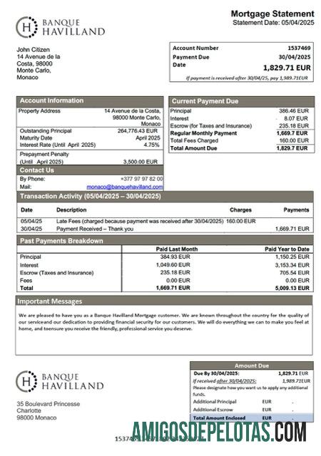 imprimível Modelo Word e PDF de declaração de hipoteca do Monaco Banque Havilland